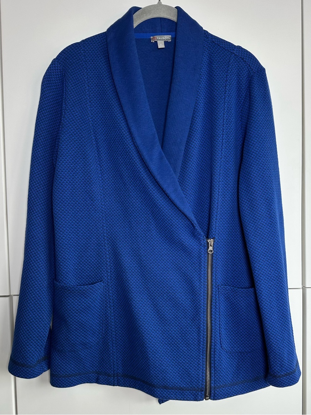 Talbots Zip Front Moto Cardigan Shacket Royal Blue Petite Small